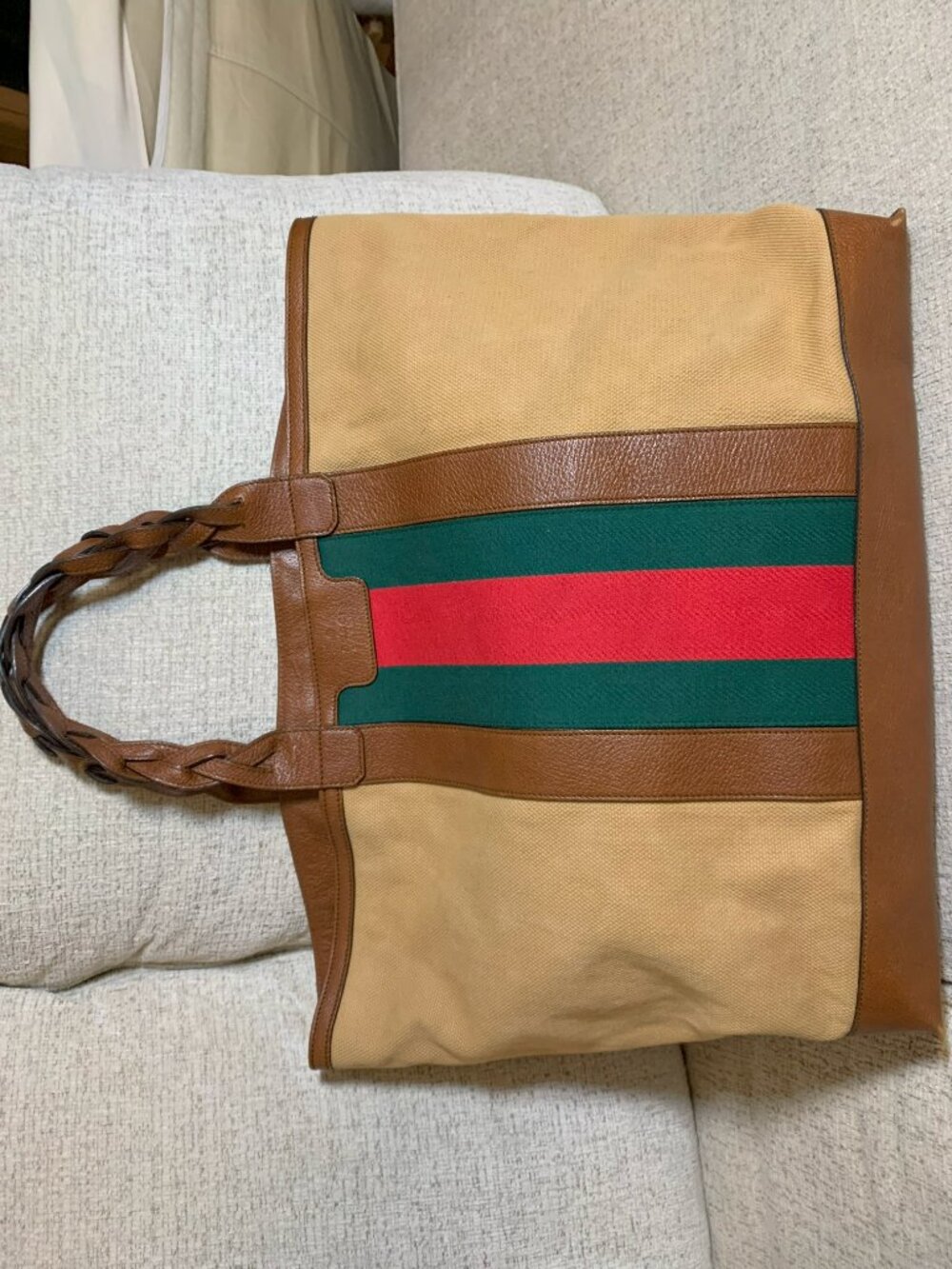 Gucci Crest Braided-Handle Large Canvas Tote - Picture 2 of 16